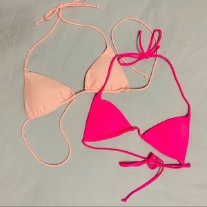 Set of 2 Pink Halter Triangle Bikini Tops